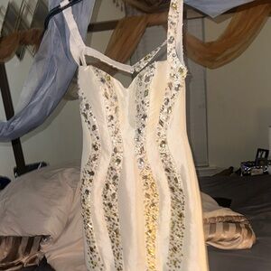 Rachel Allan White and Gold Embellished Mini Dress